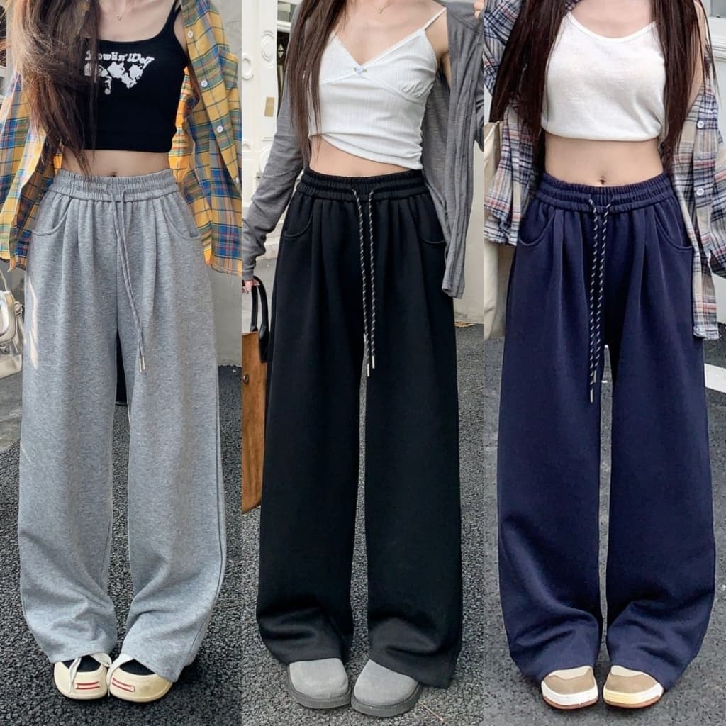 Blossom Closetกางเกงลำลองเกาหลี กางเกงเอวสูงผู้หญิง เชือกผูก ทรงหลวม ผ้าคุณภาพดี ใช้งานได้หลากหลาย รูปที่ 1