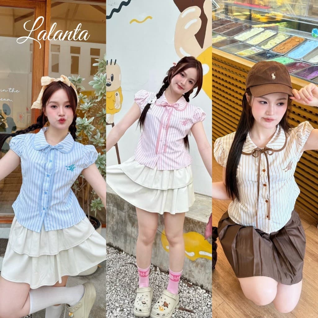 มีส่งด่วน เสื้อลายจุด คอบัว ผ้าครัช #FF147 รูปที่ 4