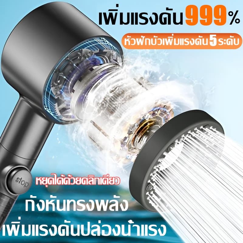 Supor ฝักบัว ฟรีไส้กรอง 2 ชิ้น+ท่อน้ำ+ขายึด ปรับแรงดันน้ำได้ 5 ระดับ หัวฝักบัวแรงดันสูง Rain Shower รูปที่ 2