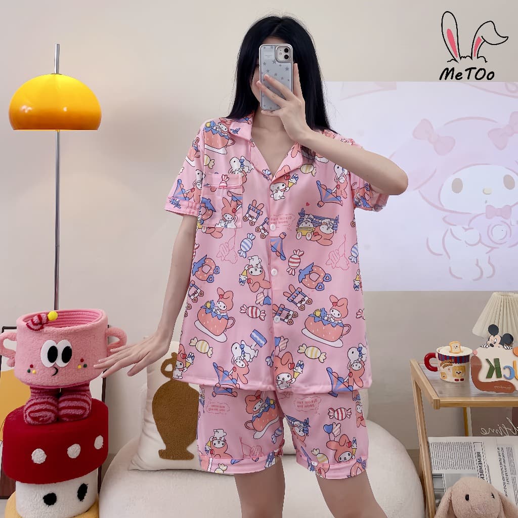 MeToo ชุดนอนผู้หญิง แขนสั้นขาสั้น งานใส่สบาย ชุดนอนผ้าคอตตอน แขนสั้นขาสั้น ลายมินิมอล ผ้าบางผ้า ชุดนอนคาร์ดิแกน รูปที่ 3