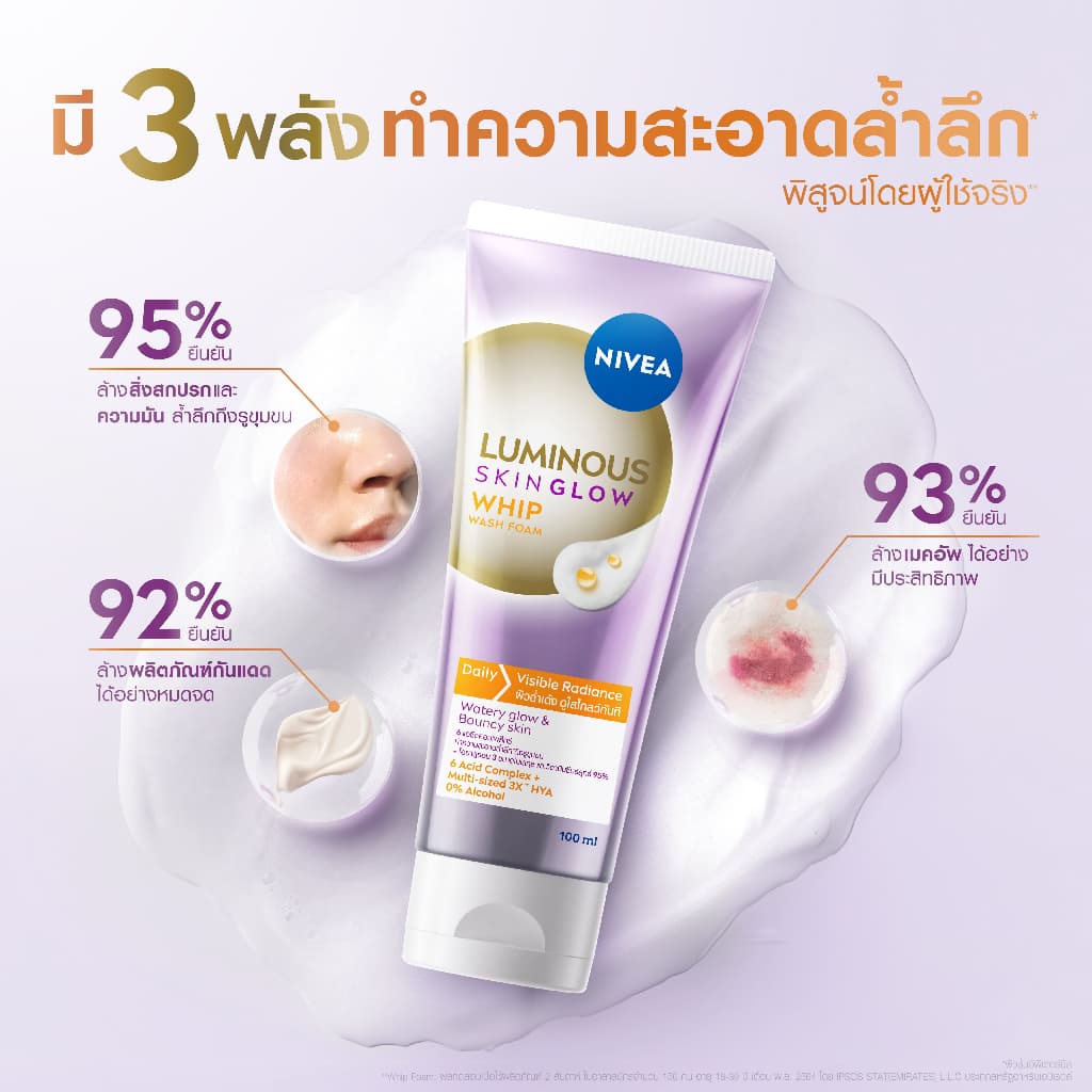 นีเวีย ลูมินัส สกิน โกลว์ วิป วอช โฟม 100 มล. โฟมล้างหน้าผิวฉ่ำเด้ง 2 ชิ้น NIVEA รูปที่ 4