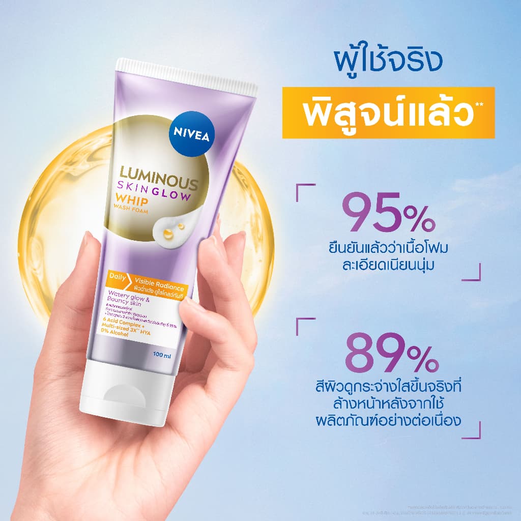 นีเวีย ลูมินัส สกิน โกลว์ วิป วอช โฟม 100 มล. โฟมล้างหน้าผิวฉ่ำเด้ง 2 ชิ้น NIVEA รูปที่ 6