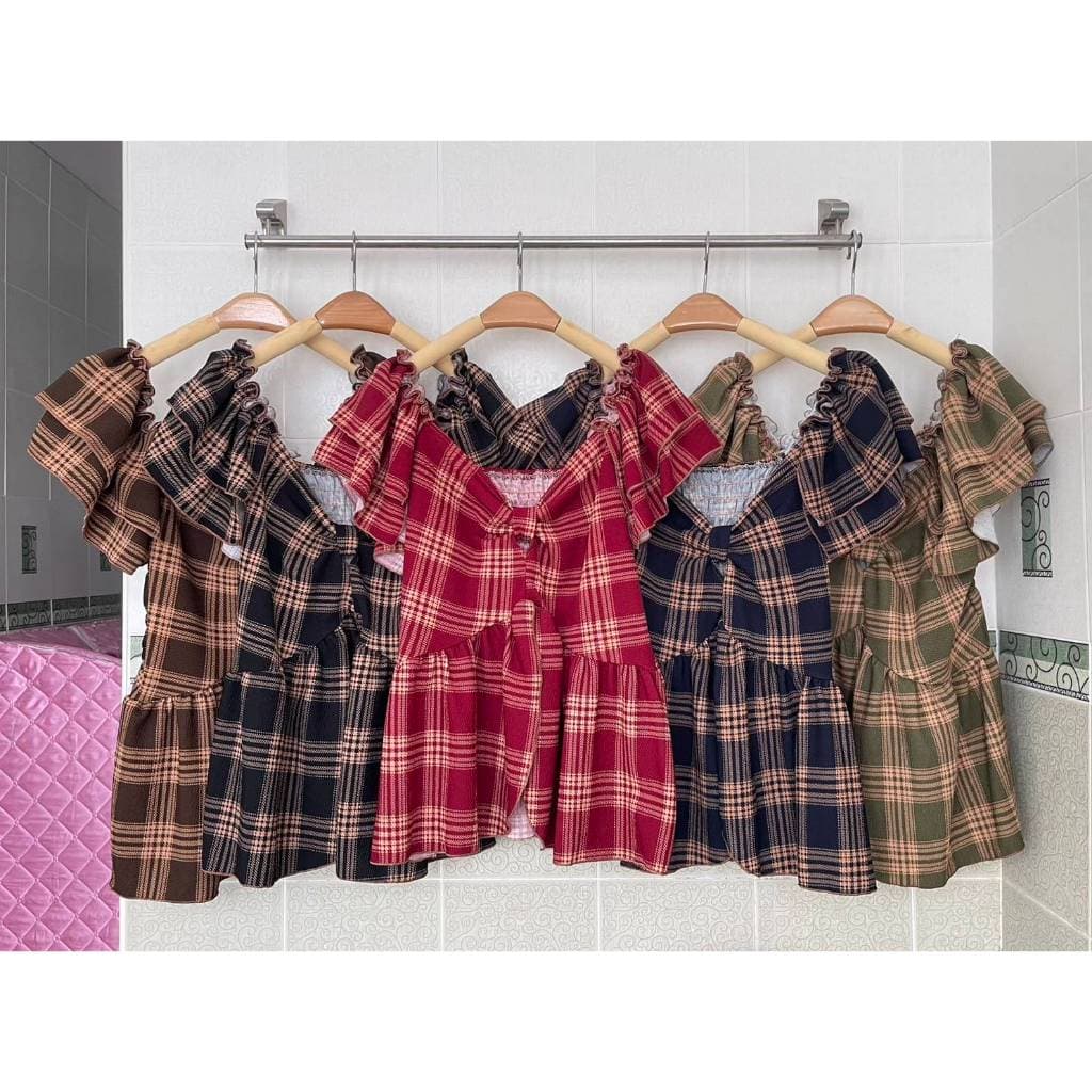 เสื้อสาวอวบ อก38-46 ลายสก้อตน่ารัก แต่งโบว์อก แขนริ้ว แหวกหน้าพรางหุ่นสุดๆ รูปที่ 2