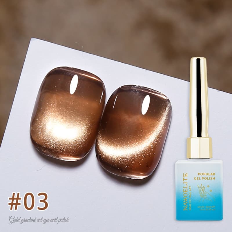 Nawoelite สีเล็บเจล สีทาเล็บเจล ยาทาเล็บเจล แมวตาแบบทอง สีเล็บเจลแมวตา 3 สี ทองแวววาว ทาเล็บเจลเงาวับ 15ml เจลสีทอง รูปที่ 4
