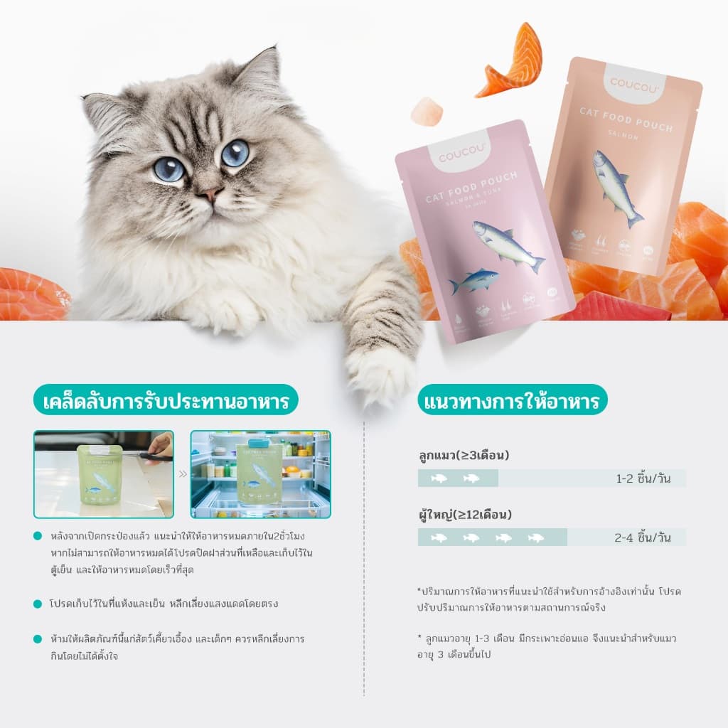 COUCOU POUCH 24 ถุง 6 รสชาติที่แตกต่างกัน อาหารแมวเปียกเนื้อบริสุทธิ์คุณภาพสูง 85g รูปที่ 4