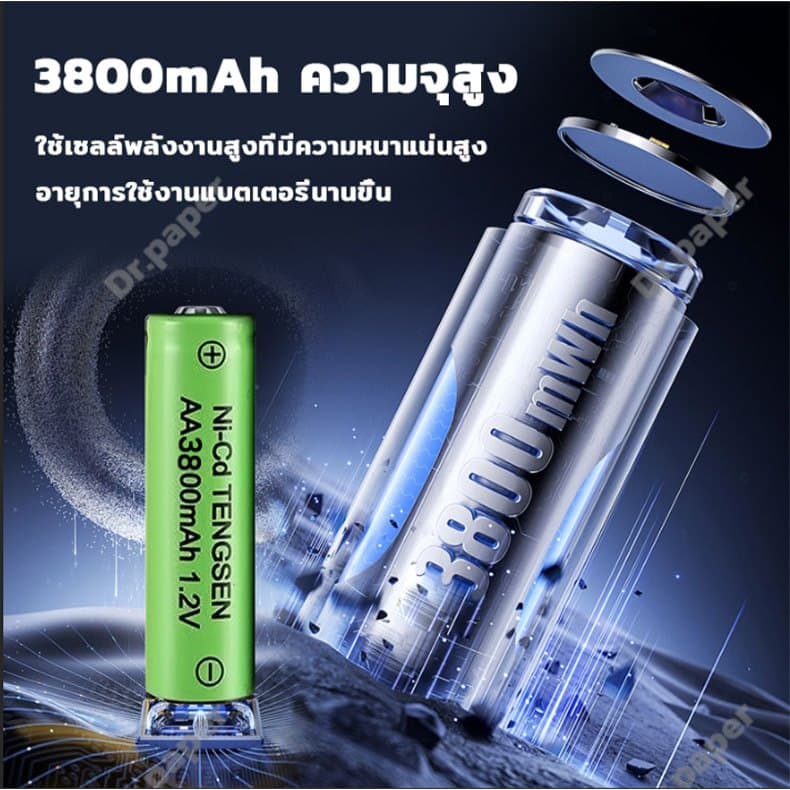 ถ่านชาร์จ 1.2V Ni-MH AA3800/AAA700 แบตเตอรี่รีโมทคอนโทรลแบบชาร์จไฟได้ Type-C State of Charge LED พอร์ตชาร์จ รูปที่ 3