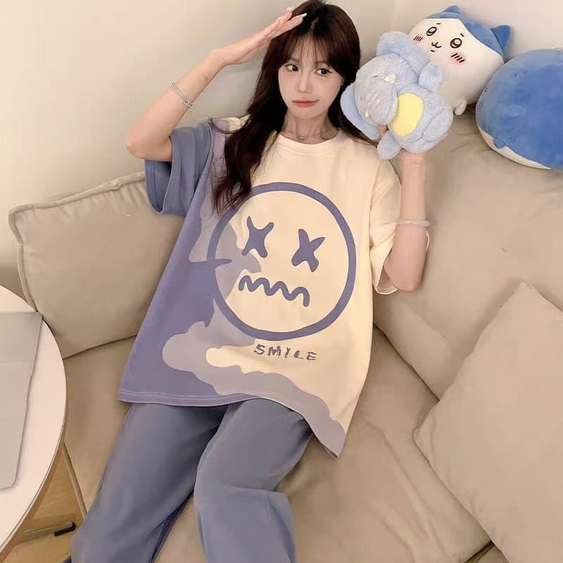 ชุดนอนผู้ใหญ่ ขนาด 5XL เซ็ตแขนสั้น-ขายาว ชุดนอนน่ารัก ชุดนอนลายการ์ตูน ชุดนอนมินิมอล ชุดนอนสาวอวบ รูปที่ 2