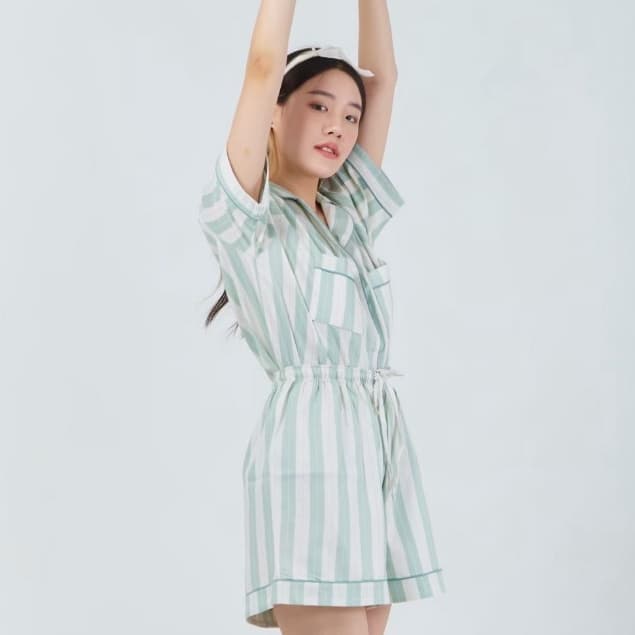 ชุดนอน sliptosleep -Matcha Stripes Shorts Set รูปที่ 3