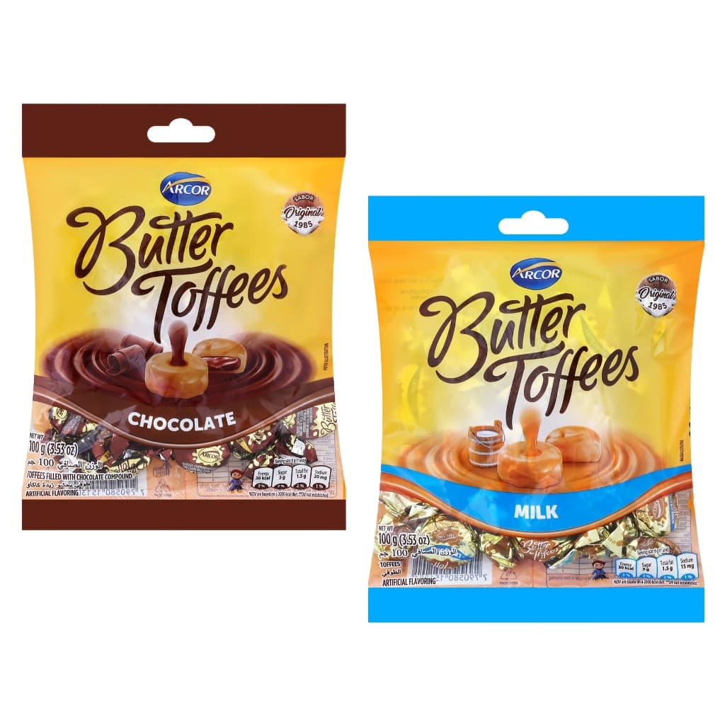 Arcor Butter Toffees Chocolate & Milk 100g คาราเมลลูกอมรสนมและช็อกโกแลต หวานนุ่มละมุน อร่อยเต็มคำ รูปที่ 1