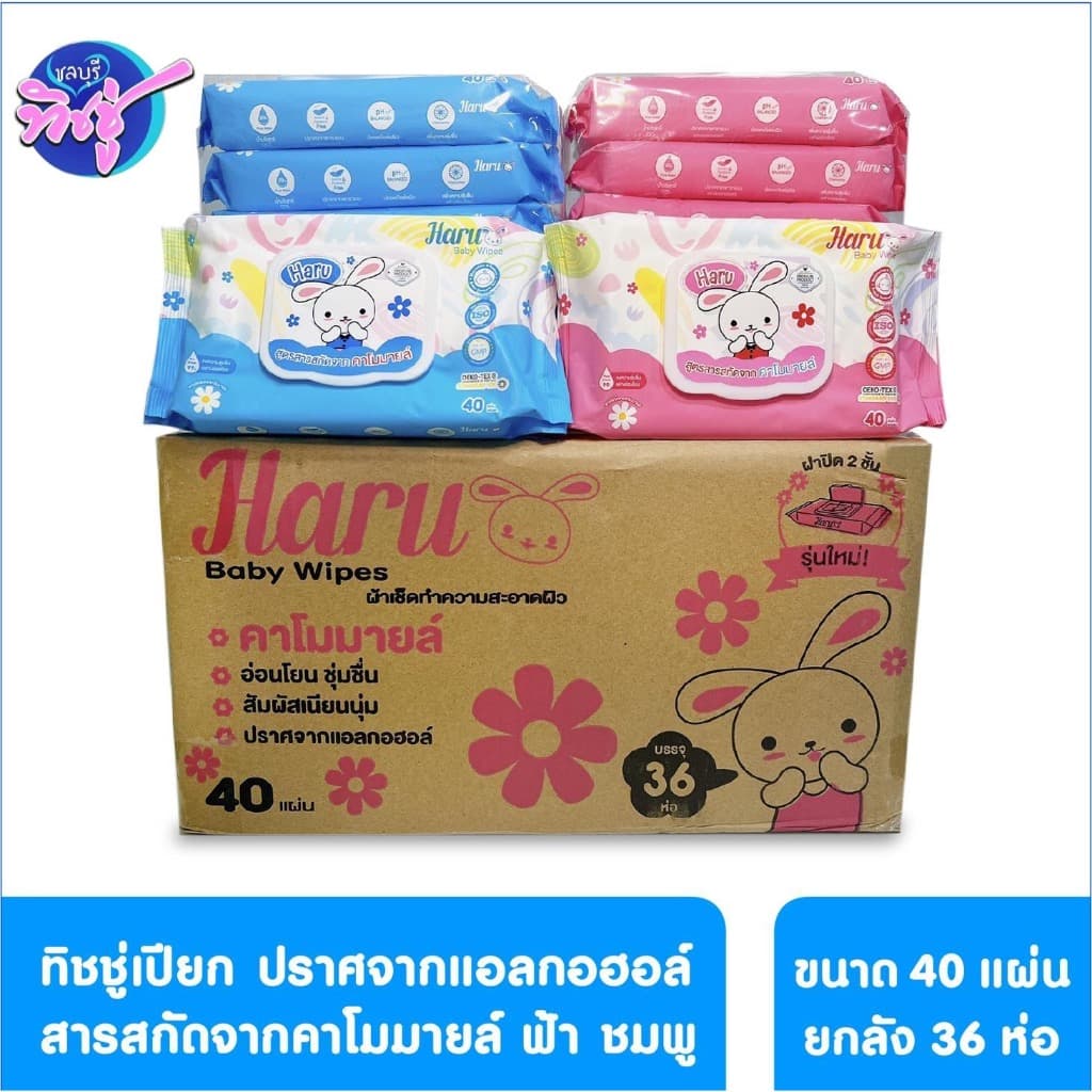 HARU wet wipe ฮารุ กระดาษทิชชู่เปียก ขนาด40แผ่น แพค 6 ห่อ สูตรอ่อนโยน สำหรับเด็ก รูปที่ 6