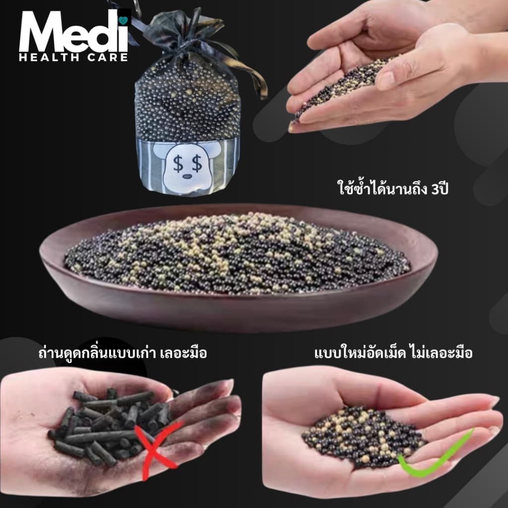 ถุงถ่านดับกลิ่น 300 กรัม รุ่นถ่านดำ ฟอกอากาศ ปล่อยประจุลบ ดักกลิ่นอับในบ้านและรถ รูปที่ 2
