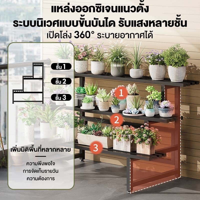 ชั้นวางดอกไม้ พื้นที่กว้าง ชั้นวางต้นไม้ เหล็กเคาร์บอน ชั้นวางของ​ขั้นบันใด แบบ​2/3​/4 ชั้น รับน้ำหนักได้205กก รูปที่ 3