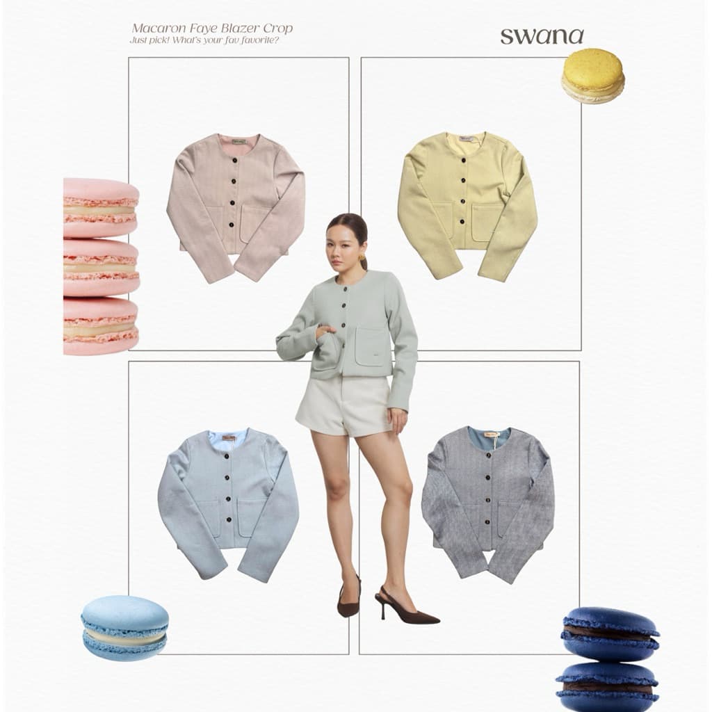 Swana.ss - Macaron faye blazer crop S-4XL สีพาสเทล เสื้อครอปเบเซอร์ รูปที่ 9