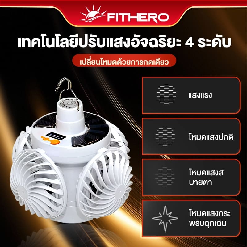 พับเก็บได้ หลอดไฟพกพา พัดลมโซล่าเซลล์ โซล่าเซลล์ Solar Light LED รับแสงได้ ชาร์จได้ 2 แบบ พัดลมพกพาไฟฉุกเฉิน fan รูปที่ 9