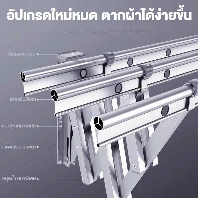 SPACEMADER ราวตากผ้าอลูมิเนียมอัลลอยด์ แบบพับเก็บได้ ราวตากผ้าติดผนัง ใช้ในบ้าน ระเบียง กลางแจ้ง รูปที่ 6