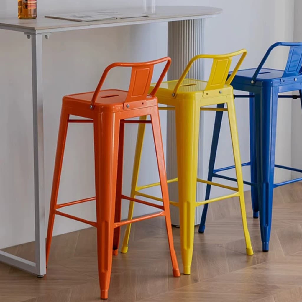 สี เก้าอี้บาร์ เก้าอี้เหล็ก วางซ้อนได้ มีพนักพิง ร้านอาหาร รับน้ำหนัก 400kg รูปที่ 6