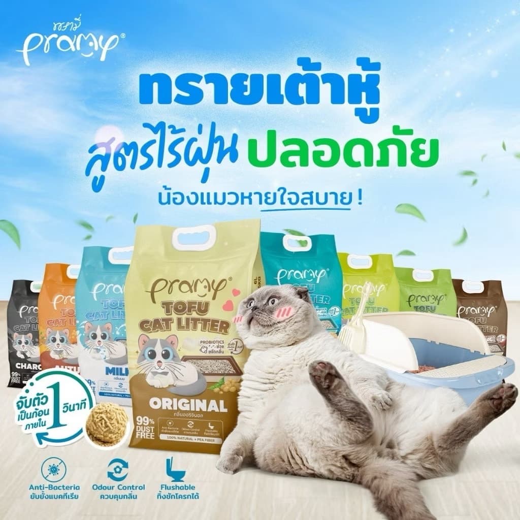 Pramy พรามี่ ทรายแมวเต้าหู้ สูตรไร้ฝุ่น จับตัวเป็นก้อนเร็ว ขนาด 6 ลิตร รูปที่ 2