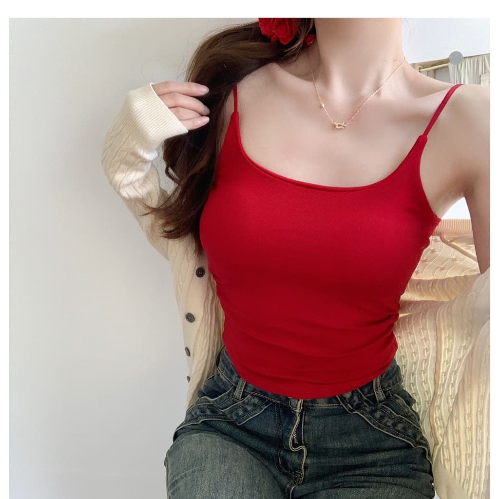 เสื้อสายเดี่ยว มีฟองน้ำ สำหรับผู้หญิง สีสันสวยงาม ไร้ขอบ ใส่สบาย สไตล์เก๋ๆ เสื้อผ้าผู้หญิง แฟชั่นน่ารักๆ B835 รูปที่ 2