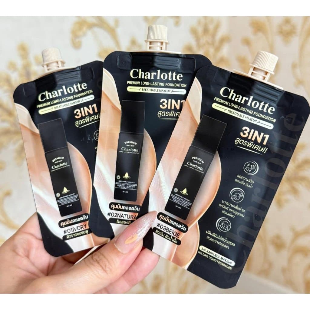 รองพื้นชาร์ลอต พี่หนิง Charlotte Premium Long Lasting Foundation เนื้อบางเบา ติดทนนาน รูปที่ 6