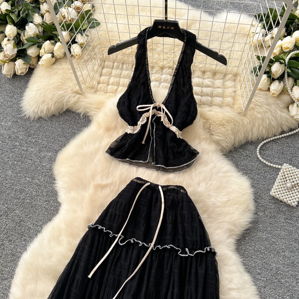 จากไทย ชุดเซ็ตเที่ยวทะเล 3 ชิ้น เซ็กซี่ เดรสยาว คอฮอลเตอร์ ชุดว่ายน้ำ Beachwear รูปที่ 7