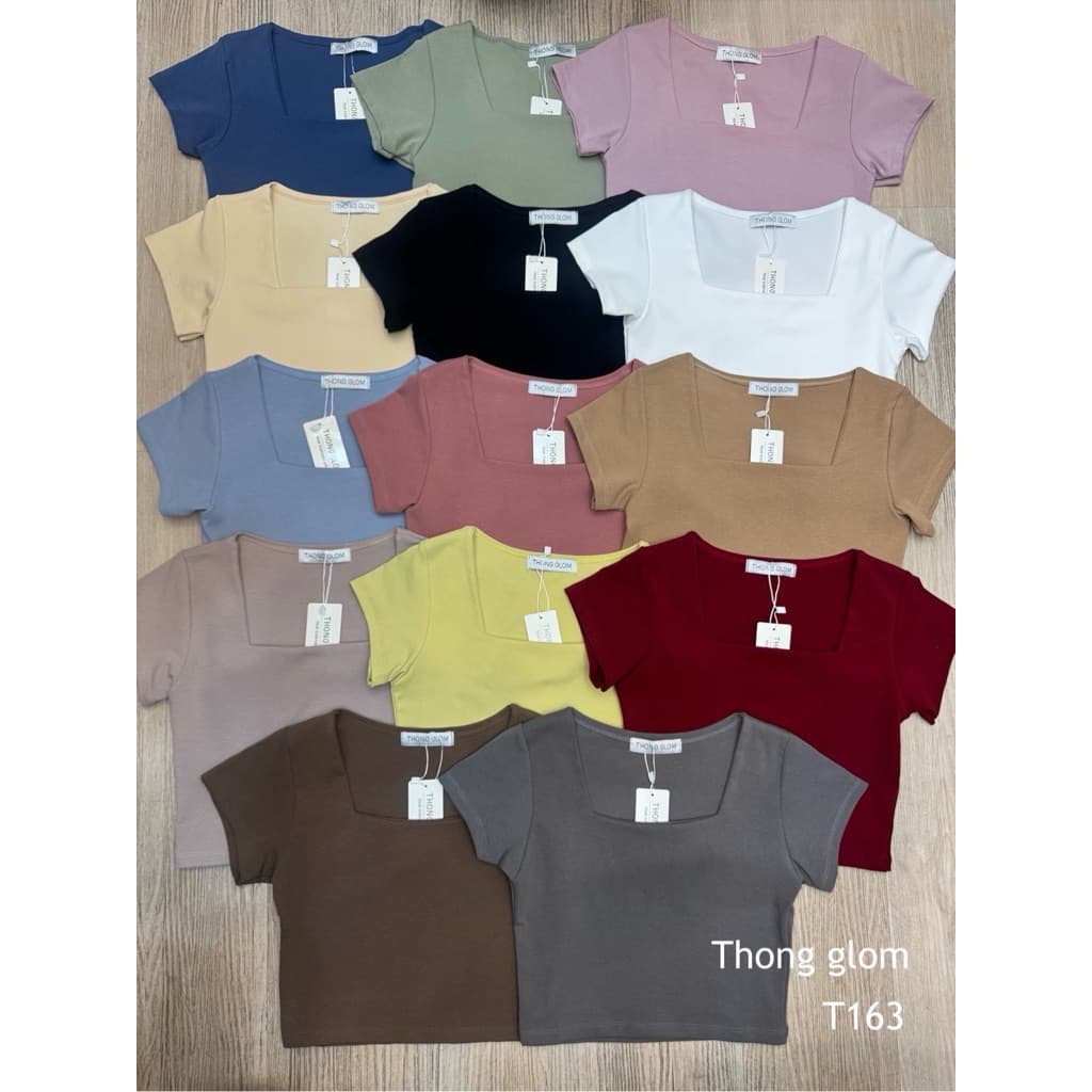 เสื้อครอปคอเหลี่ยมเนื้อผ้ายูนิโค่ Thong glom รูปที่ 2