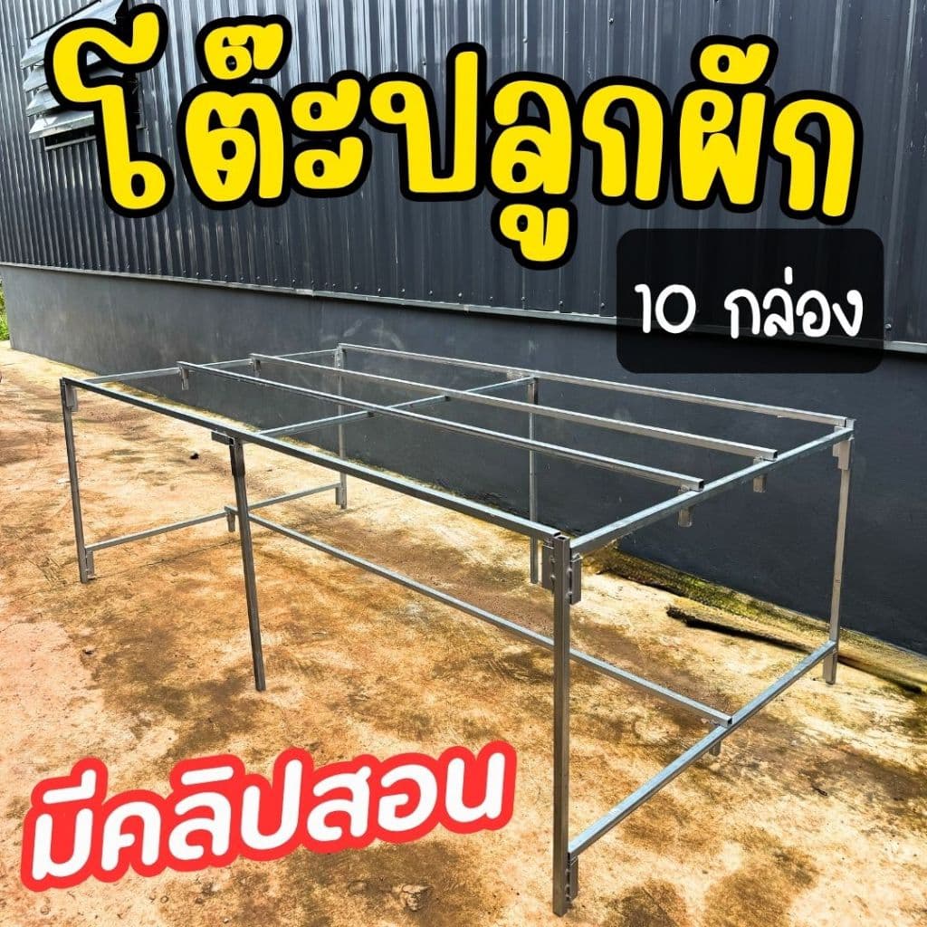 โต๊ะปลูกผักไฮโดรโปนิกส์ โต๊ะปลูกผักสำเร็จรูป ประกอบง่าย แข็งแรง วางกล่องโฟมได้ 10 กล่อง รูปที่ 1