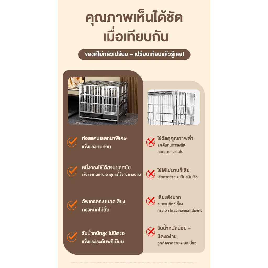 กรงสัตว์เลี้ยง กรงหมา พับได้ กรงสุนัขสแตนเลส 304 กรงสัตว์เลี้ยง แข็งแรง กรงสุนัขใหญ่ ฟรีแผ่น พาเลท รูปที่ 9