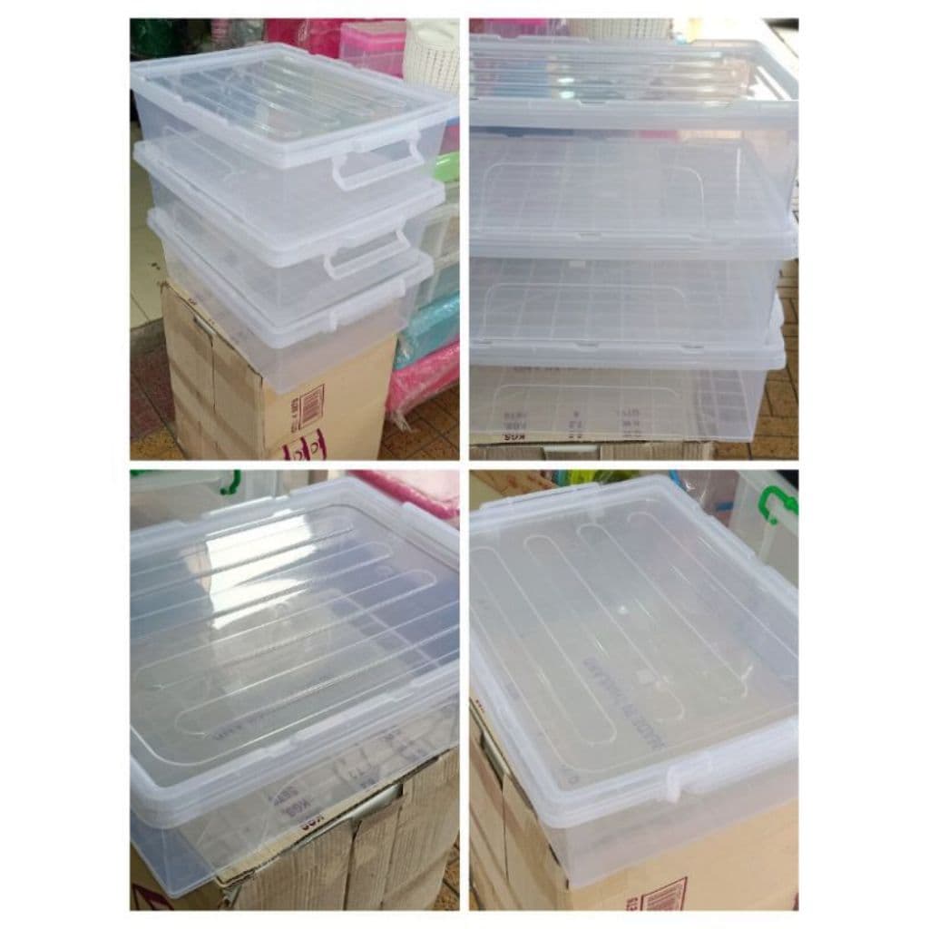 กล่องพลาสติกใสมีฝาล็อคทรงเตี้ยขนาด กว้าง 36 ซม. ยาว 50 ซม. สูง 16 ซม. ใส่เอกสาร A4 ได้ รูปที่ 1