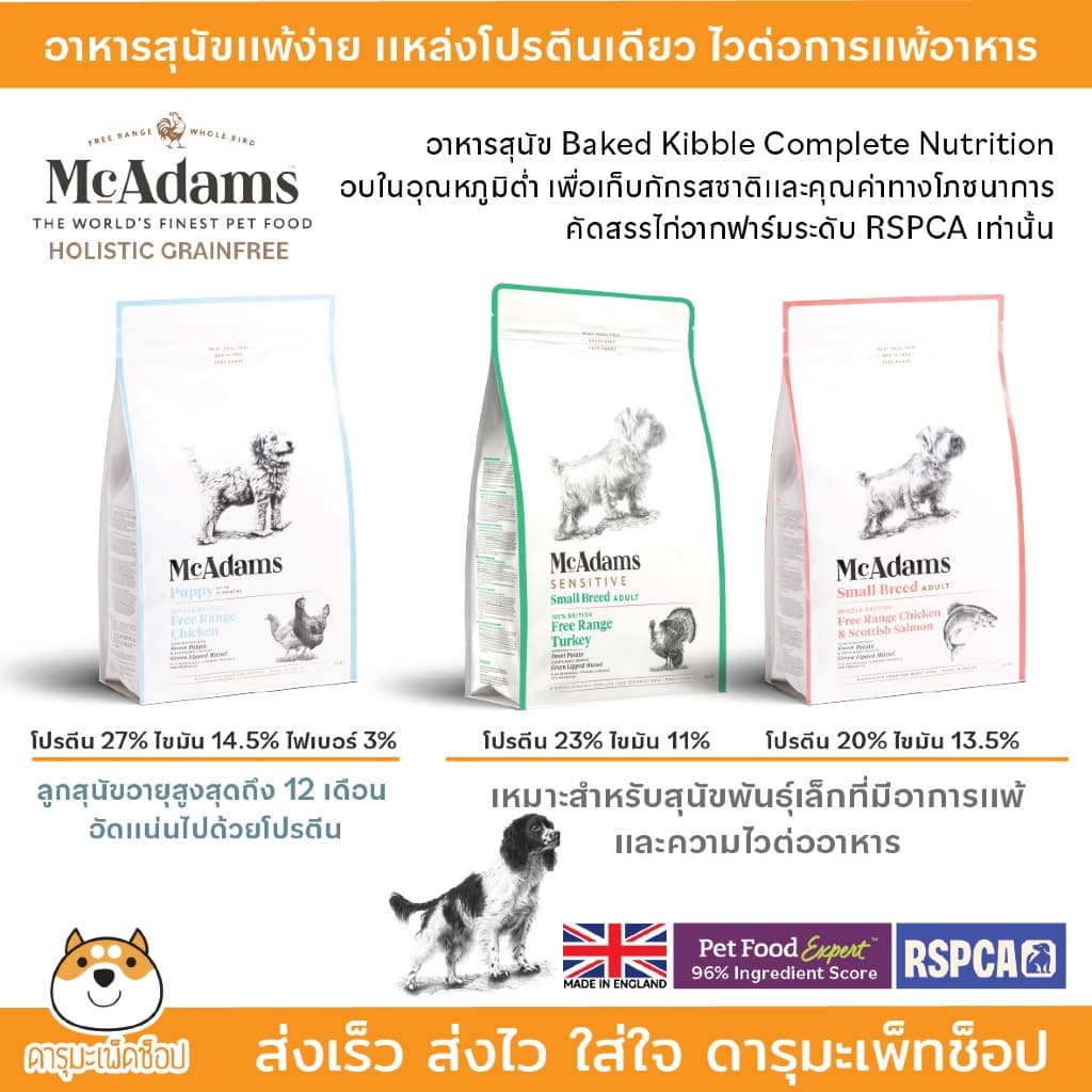 แพ้ง่าย ทานง่าย MCADAMS อาหารเม็ดสุนัข อบในอุณหภูมิต่ำ แมคอดัมส์ แพ้ง่าย ลูกสุนัข สุนัขโต 2KG 5KG รูปที่ 1
