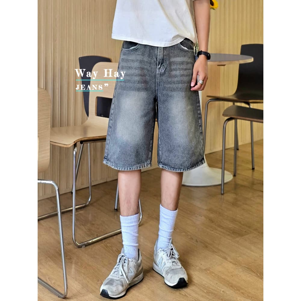 3 สี Short Jeans กางเกงยีนส์ ทรงหลวม สไตล์เกาหลี แฟชั่น สำหรับผู้ชาย รูปที่ 7