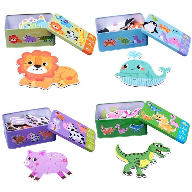 JoyToys จิ๊กซอว์ไม้ เสริมพัฒนาการ 6in1 / 24แบบ ชิ้นใหญ่ ปลอดภัย 3D สัตว์ รูปทรง กล่องเหล็ก ของเล่นเด็ก 3-6ขวบ รูปที่ 8