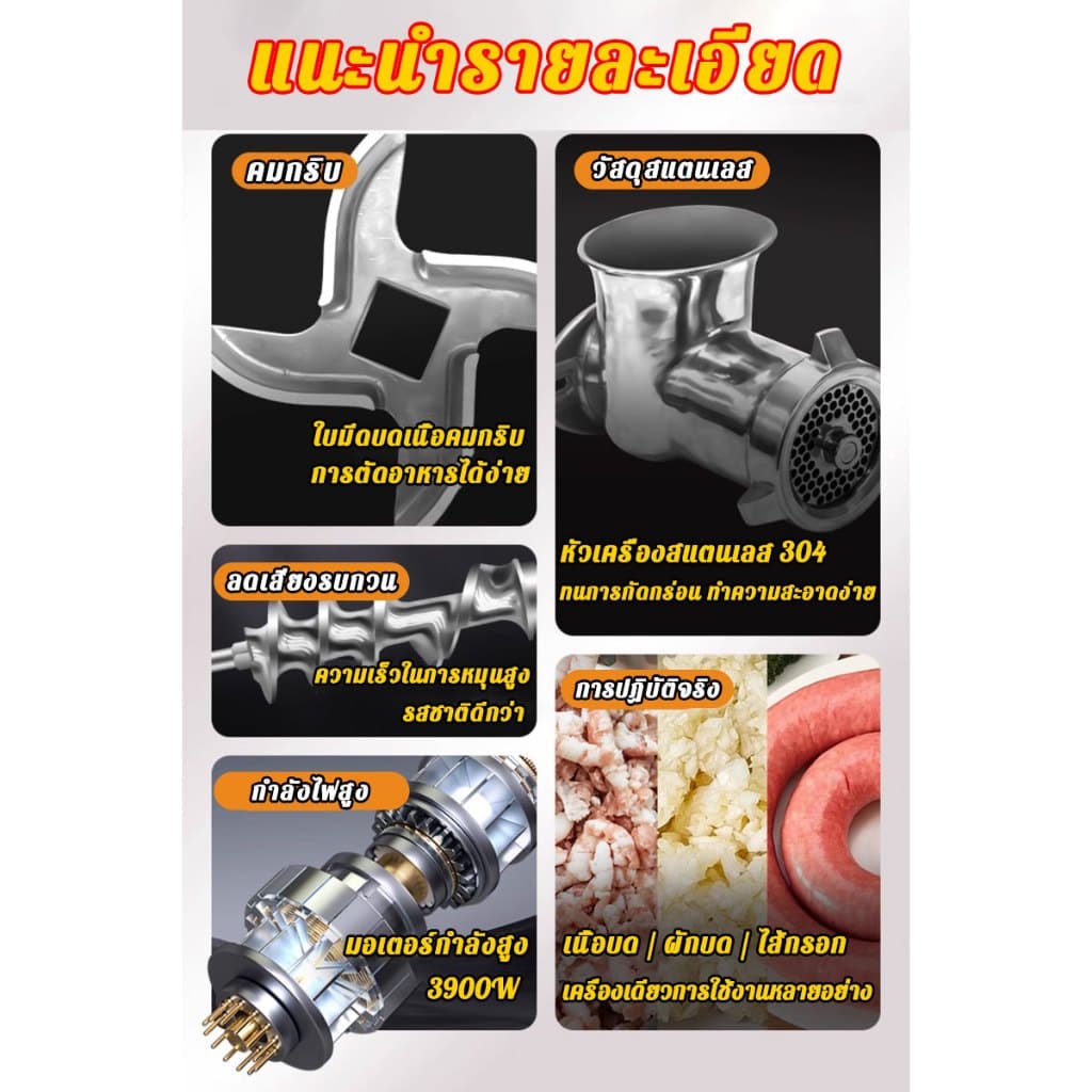 RAF เครื่องบดหมู R.3364 กำลังสูง 3900W เครื่องบดเนื้อทำไส้กรอก ถอดออกได้ รูปที่ 4