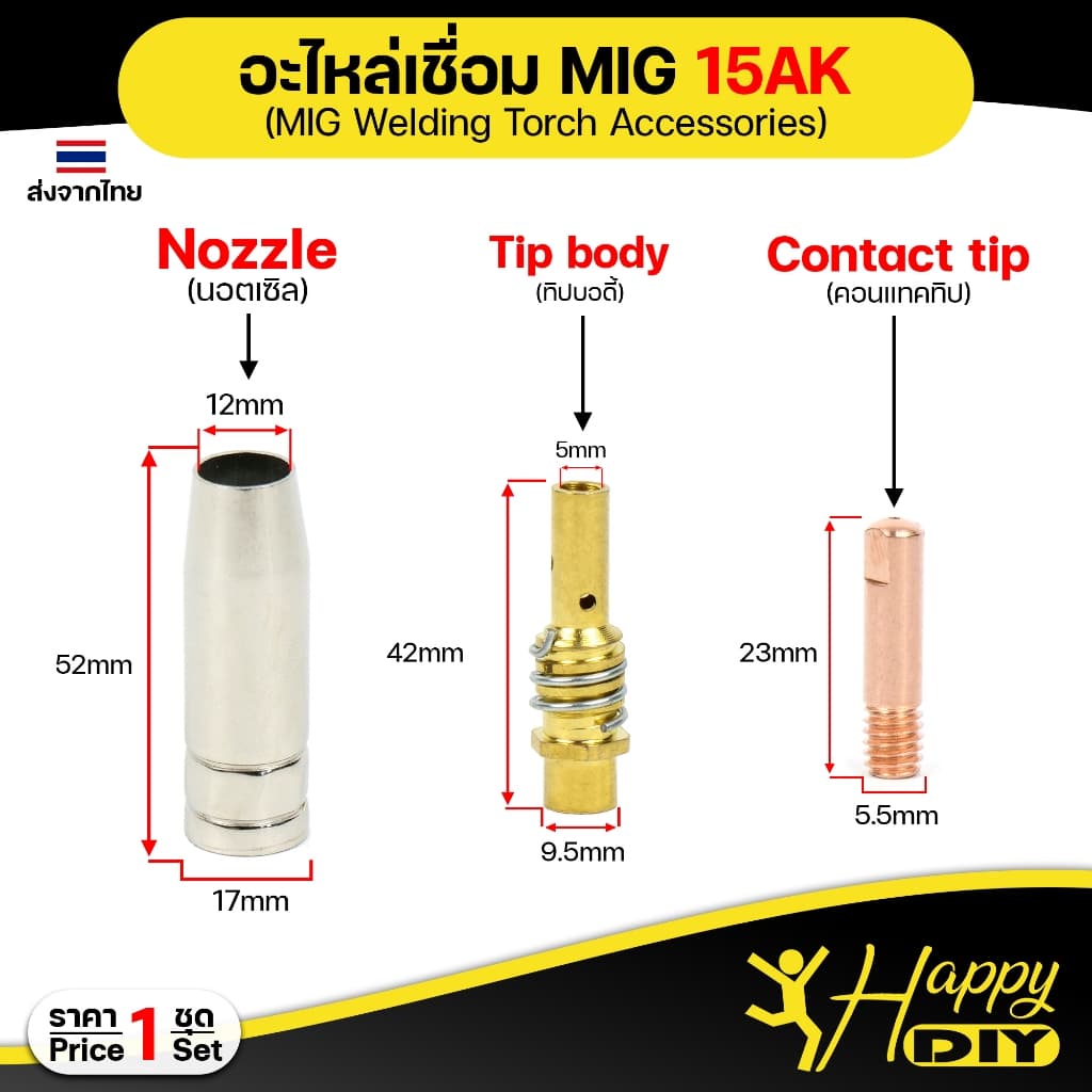 Happy DIY อะไหล่ เชื่อม มิก Binze 15AK สำหรับ งานเชื่อม MIG รูปที่ 3