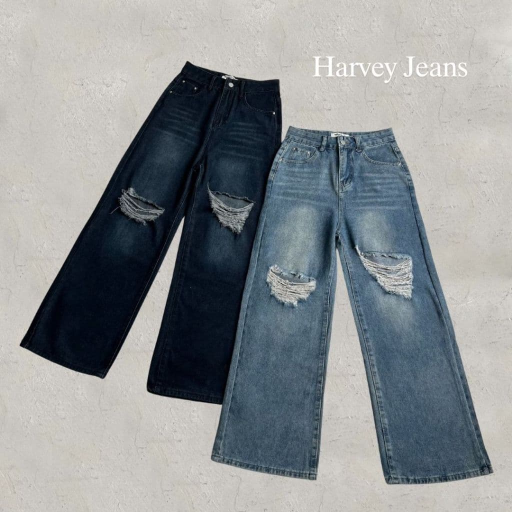 Beberlin กางเกงยีนส์ขากระบอกใหญ่ ดีเทลแต่งขาด รุ่น Harvey jeans / No : 1005 รูปที่ 5