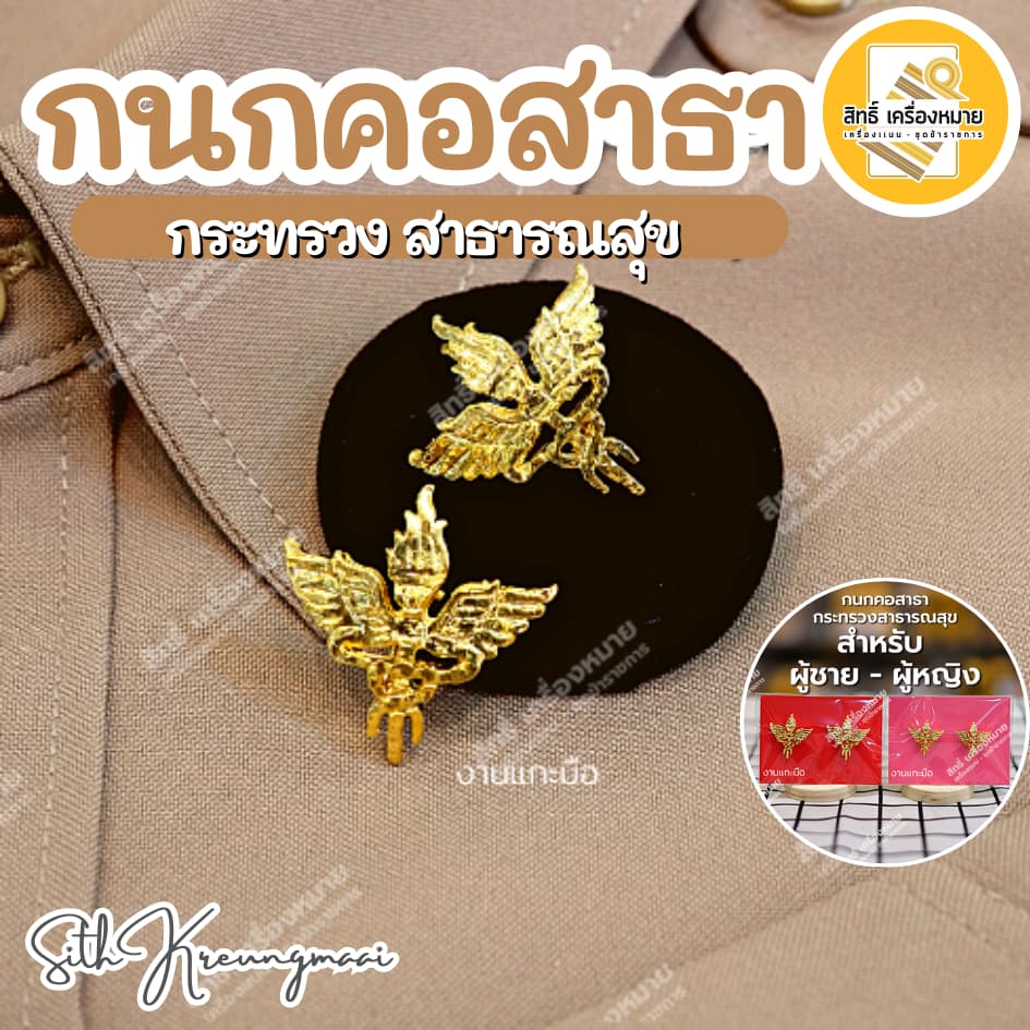 กนกคอสาธา-กระทรวงสาธารณสุข/เข็มติดปกคอเสื้อ-เครื่องหมายข้าราชการ-งานแกะมืออย่างดี รูปที่ 1