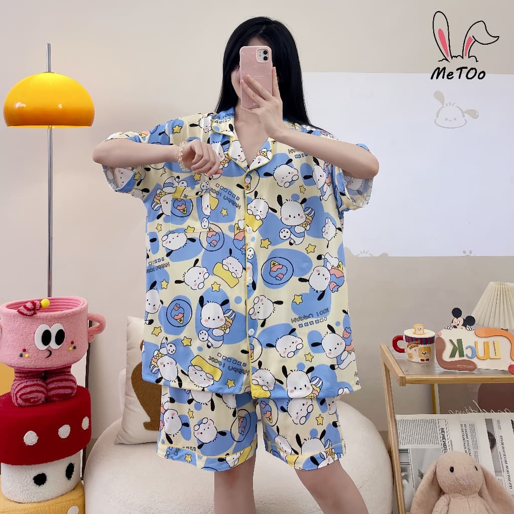 MeToo ชุดนอนผู้หญิง แขนสั้นขาสั้น งานใส่สบาย ชุดนอนผ้าคอตตอน แขนสั้นขาสั้น ลายมินิมอล ผ้าบางผ้า ชุดนอนคาร์ดิแกน