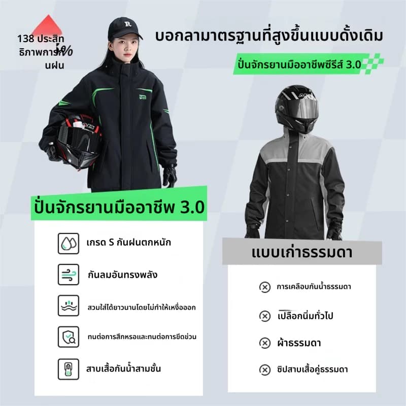 ฝนตกหนักไม่เปียกตัว ชุดกันฝนพายุ เสื้อกันฝน ชุดกันฝนแบบหนา กางเกงกันฝน เสื้อ กางเกงและหมวก กันน้ำและทนทานมีแถบสะท้อนแสง รูปที่ 6