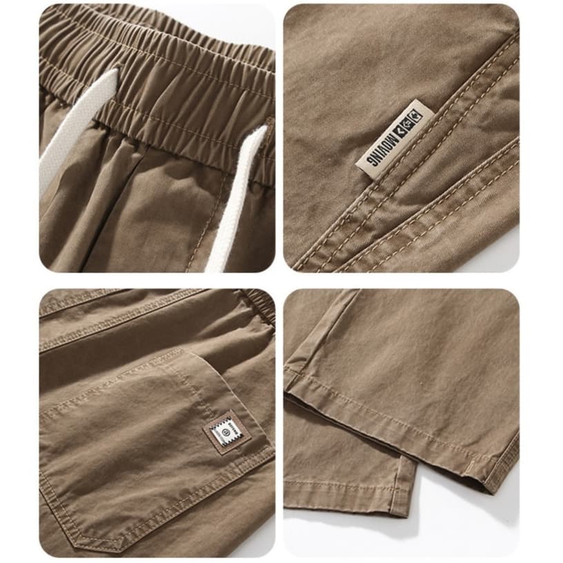 L-5XL กางเกงทำงานผู้ชายผ้าฝ้ายยืดกางเกงลำลองขนาดบวกพร้อมกระเป๋าข้างและเชือกผูก รูปที่ 8