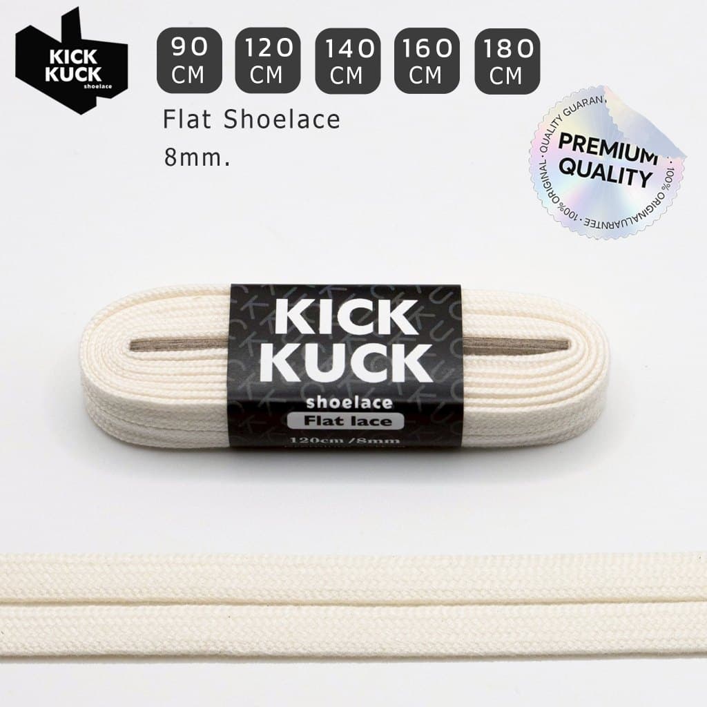 (หนา2ชั้น พรีเมี่ยม ) KICKKUCK (คิกคัก) เชือกรองเท้าสีขาวนม (offfwhite) (แบน)FLAT 90,120.140 ,160,180 cm.
