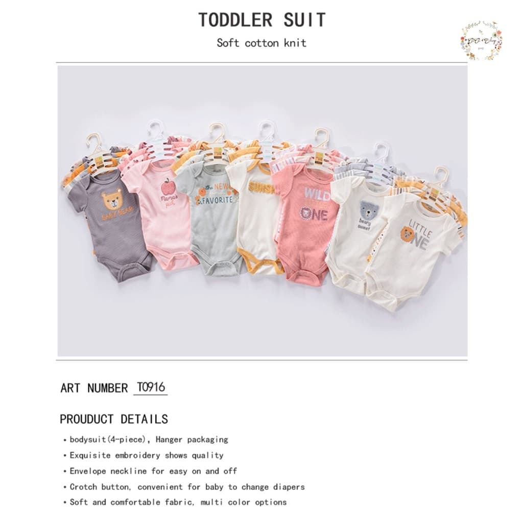 4PCS CICI ทารกแรกเกิด Jumpsuit ทารกแรกเกิดเด็กชายหญิงชุด ชุดเด็กแรกเกิด 1เซ็ต4ชิ้น ผ้าฝ้าย100% รูปที่ 3