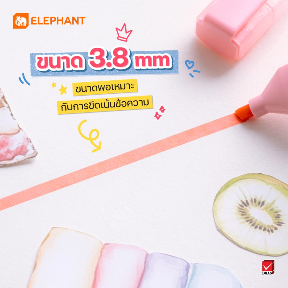 Elephant ตราช้าง ปากกา ปากกาไฮไลต์ เน้นข้อความ เรนโบว์ จำนวน 6 ด้าม/ แพ็ค รูปที่ 4