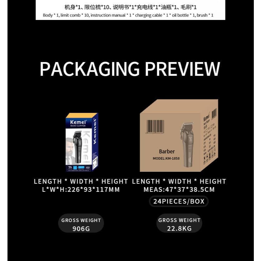 Kemei KM-1858 ปัตตาเลี่ยนตัดผมไร้สาย อุปกรณ์ครบชุด ตัดผมไฟฟ้า กันขอบ กันลาย สินค้า รูปที่ 6