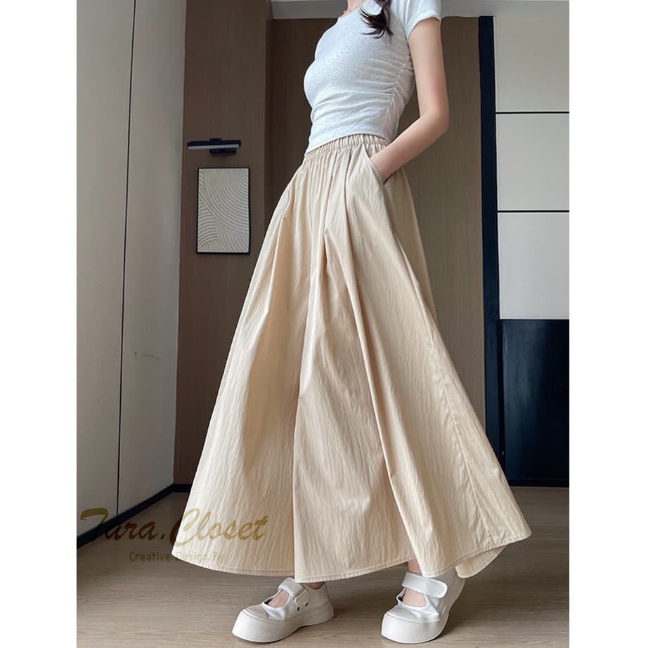 COM523 TARA Pants กางเกงกระโปรง เอวยางยืด มีกระเป๋าข้าง เนื้อผ้าครัช ผ้าดี ไม่ต้องรีด ใส่สบาย ระบายอากาศได้ดี รูปที่ 7