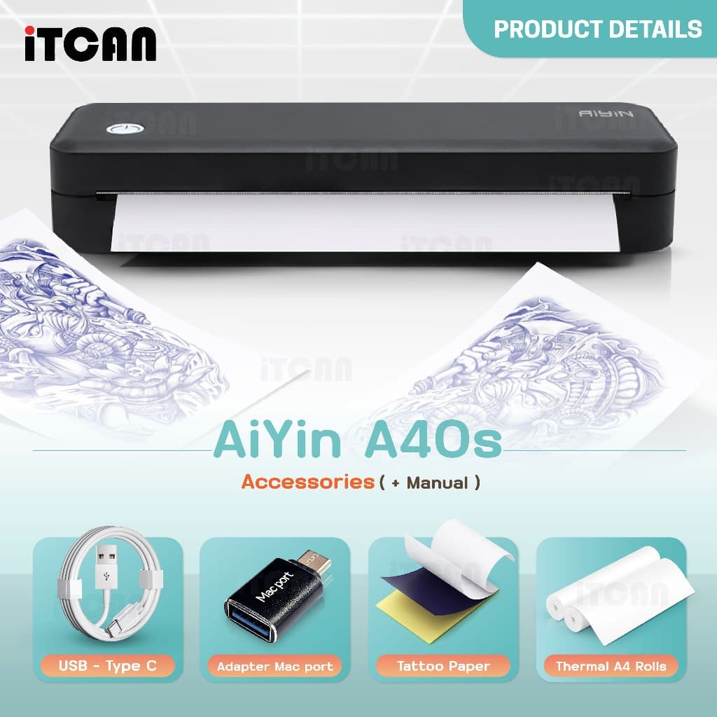 AiYin A40S เครื่องปริ้นรอยสัก เครื่องปริ้นไร้สาย Tattoo ขนาด A4 ปริ้นเตอร์พกพา เครื่องลอกลายสัก รูปที่ 6