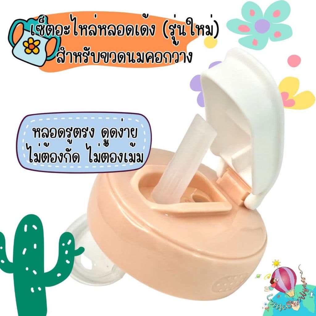 อะไหล่ชุดหลอดเด้ง พร้อมมือจับ ใช้กับขวดนมคอกว้างพีเจ้น หลอดซิลิโคนfood grade หลอดกันสำลัก เปลี่ยนขวดนมเป็นขวดหัดดูด รูปที่ 9