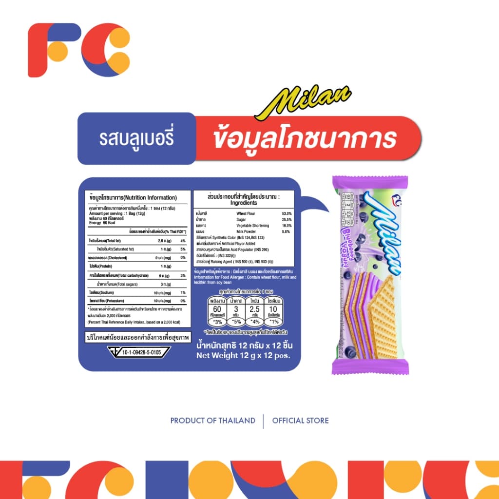 FC เวเฟอร์สอดไส้ครีม Milan Wafer รวมรส 6 รสชาติ แพ็คใหญ่ 144 ชิ้น เวเฟอร์กรอบ รูปที่ 7