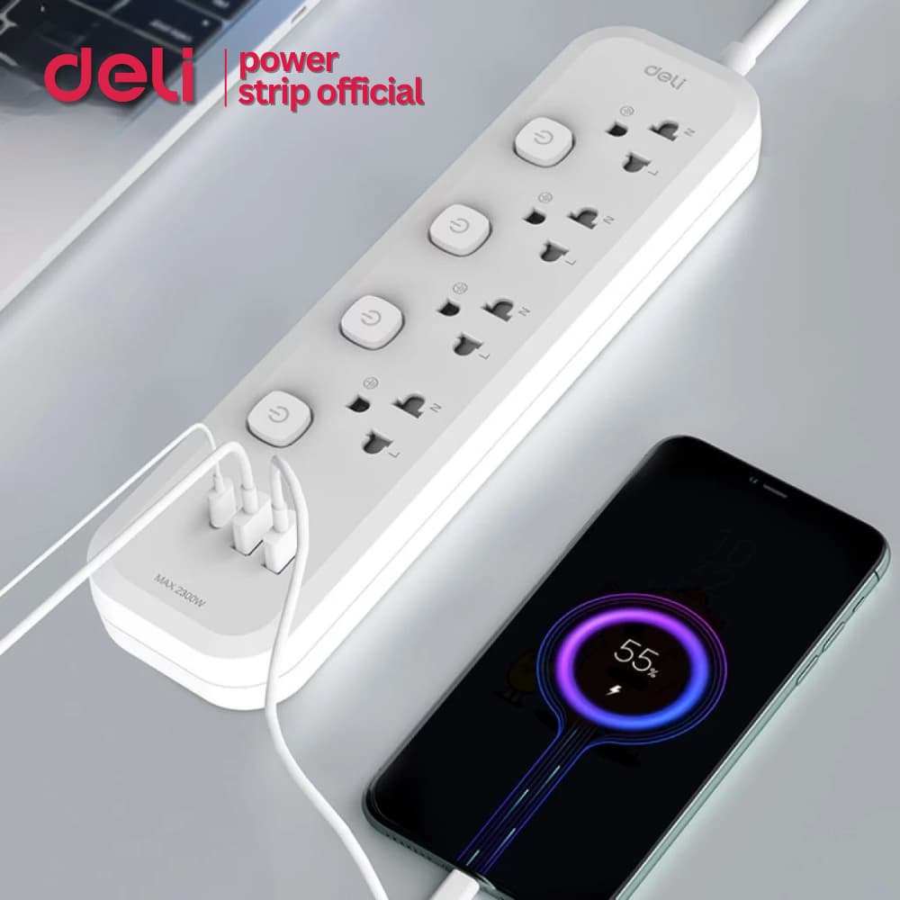 Deli ปลั๊กสามตา ปลั๊กไฟ รองรับไฟ 2300W ทนร้อน มีระบบตัดไฟ ปลอดภัย มีมอก Power Socket รูปที่ 7