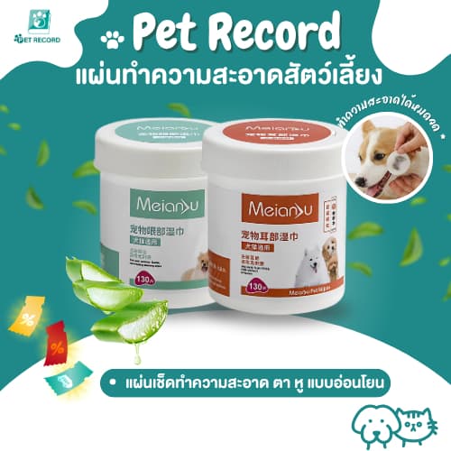 Pet Record แผ่นเช็ดสุนัขและแมว ที่เช็ดตาแมว ตา หู แบบอ่อนโยน สำหรับแมวและสุนัข ทิชชู่เปียกเช็ดคราบน้ำตา บรรจุ 130แผ่น รูปที่ 1