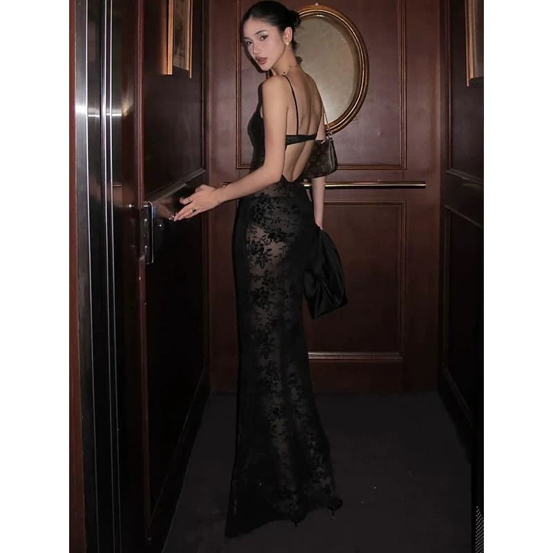 𝐒𝐏𝐍𝐃 เดรสยาวสายเดี่ยวซีทรู ลูกไม้ รูปที่ 3