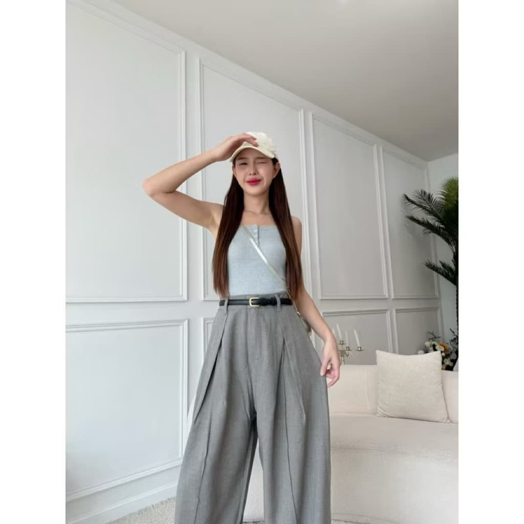 มาค่ะ‼S-4XL กางเกงขากระบอกใหญ่จีบไขว้ผ้าโซดา เหมาะสำหรับสาวพลัสไซร์จ้า รูปที่ 9